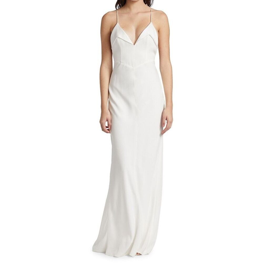 GALVAN Punta Matte Crepe Strappy Gown In White US 6 $1450